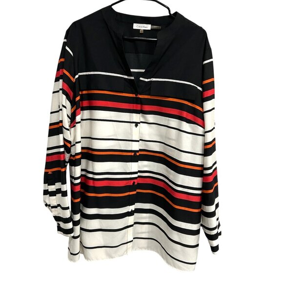 Calvin Klein Womens Button-Up Blouse Black Red White Sz 1X - Picture 1 of 10